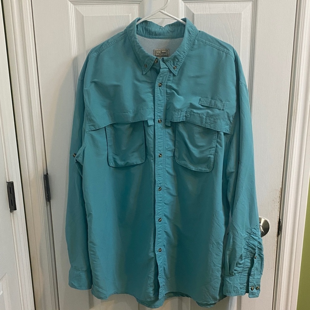 L.L. BEAN Vented Fishing Roll Tab Sleeve Pinny Mesh Lined Blue Men’s Size XL